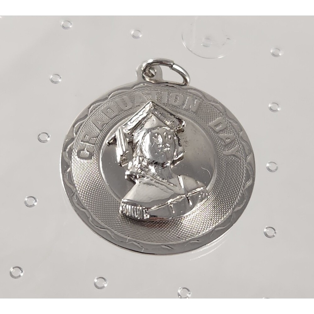 1980s Graduation Day Sterling Silver Charm Elco Engravable 3D Girl 5.27g